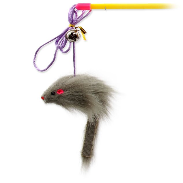 Hračka Magic Cat prút s myškou a rolničkou catnipom 17cm+49cm 24ks