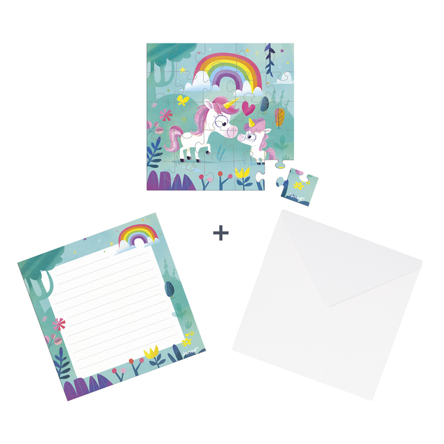Janod Blahoželanie k narodeninám s puzzle Mama a baby Jednorožec