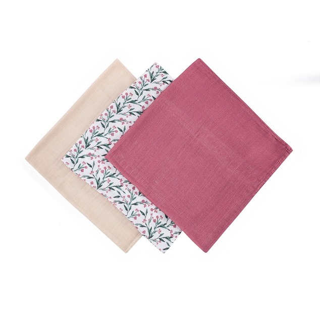 PETITE &amp; MARS Set Windeln Bambus Musselin 3er-Pack Moussy Pink Meadow 68 x 68 cm