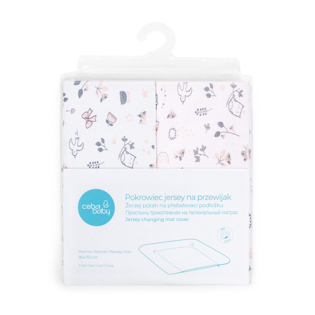 CEBA BABY Copertura per fasciatoio morbida 2 pz Candy Pink, Bird World+Light grey, Bir