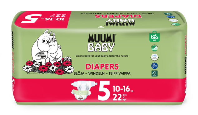Muumi Baby 5 Maxi+ 10-16 kg (22 Stück), Öko-Windeln