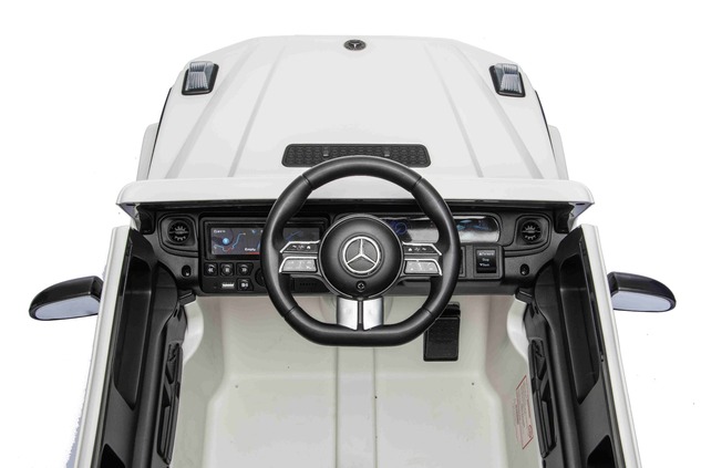 Auto elettrico Mercedes G580 12V, bianco, telecomando 2,4 GHz, Bluetooth, USB /