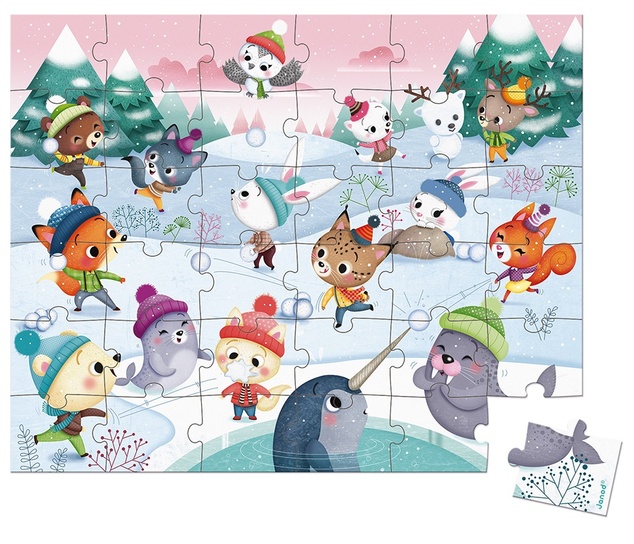 Janod Puzzle v kufríku Party na snehu 36 ks
