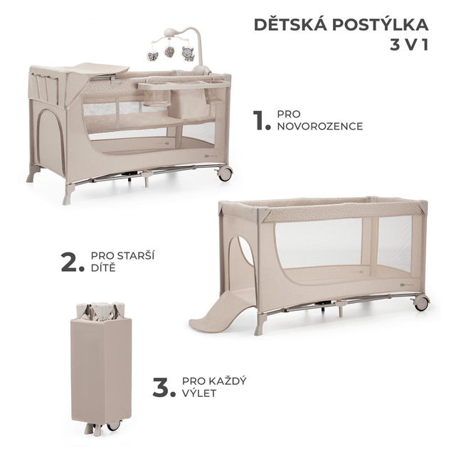 KINDERKRAFT Postieľka cestovná Joy 2 s doplnky Beige