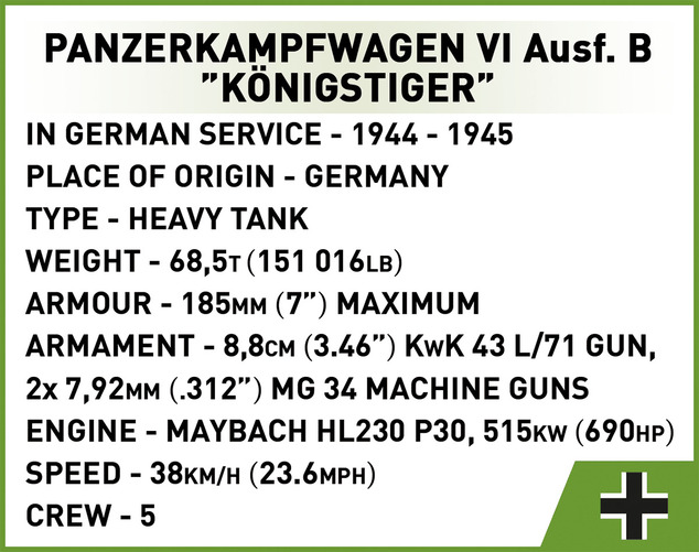 Cobi 3113 II WW Panzer VI Ausf. B Königstiger, 1:35, 802 k, 1 f
