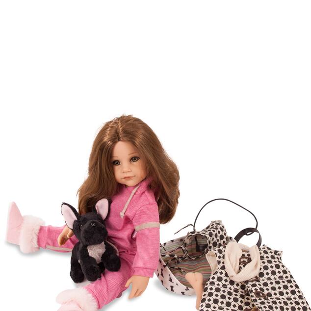 Götz Puppe Hannah mit schwarzem Hund 50cm