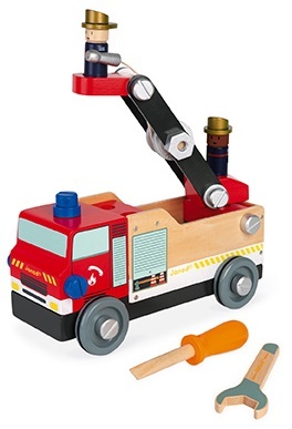 Janod Drevené auto a stavebnica Hasiči BricoKids
