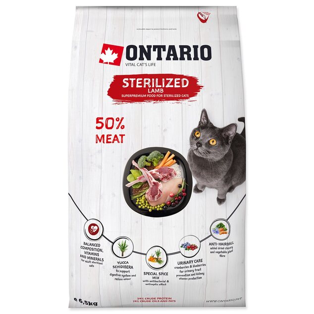 Krmivo Ontario Cat Sterilised Lamb 6,5kg
