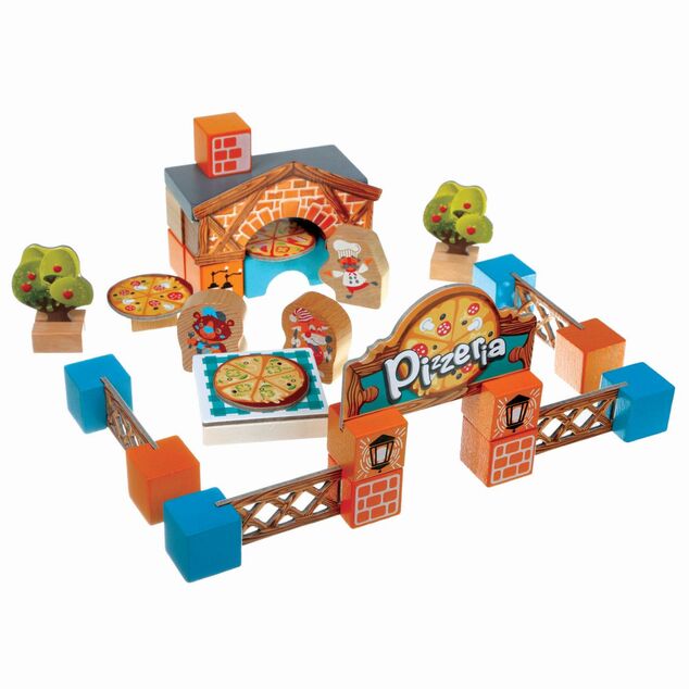 CUBIKA 14835 Pizzeria - Holzbausatz mit Kartonzubehör