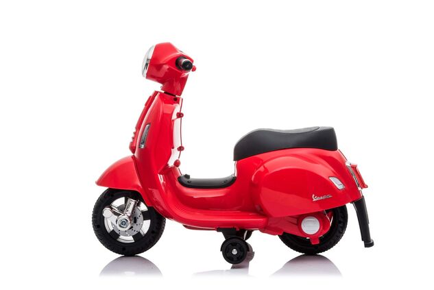 Elektrická motorka Vespa GTS, červená, s pomocnými kolesami, Licencované, 6V Batéria, 30W