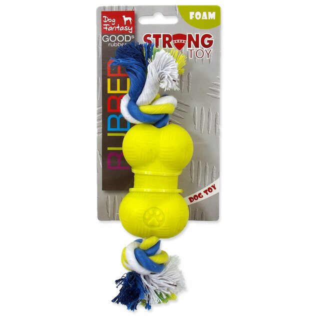 Hračka Dog Fantasy STRONG FOAMED kosť guma s povrazom 8,8cm