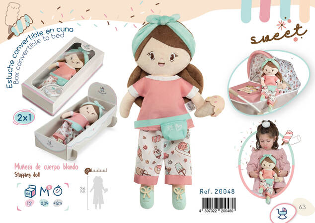 DeCuevas 20048 Plyšová bábika SWEET- 36 cm s kolískou
