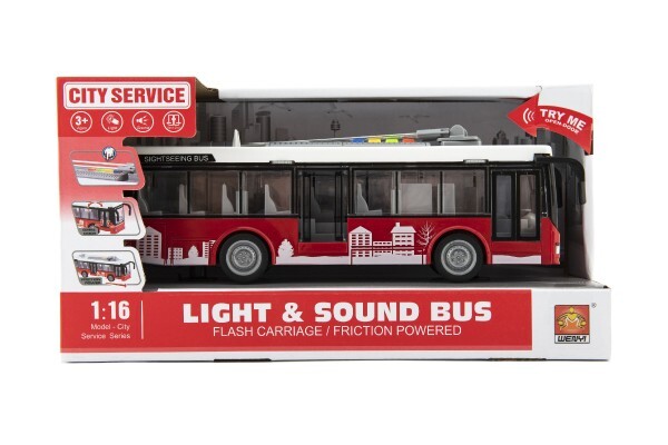Autobus/trolejbus plast 28cm na zotrvačník na bat. so svetlom a zvukom