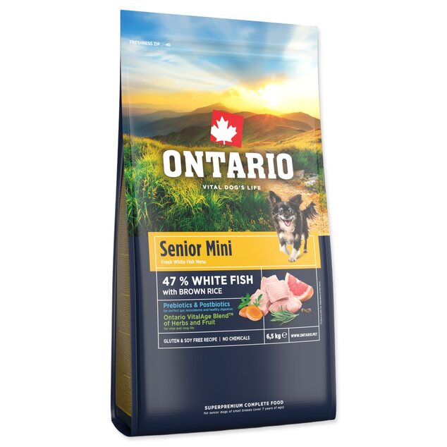 Krmivo Ontario Senior Mini Fish &amp; Brown Rice 6,5kg