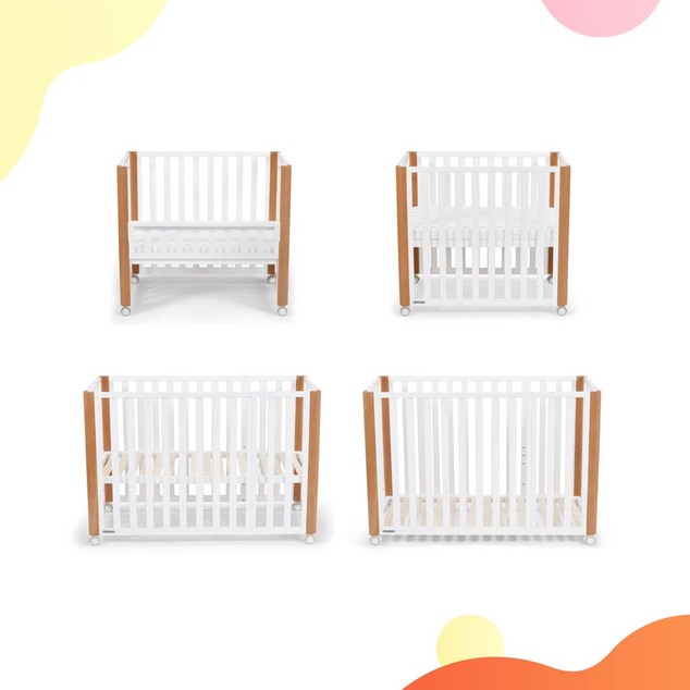 KINDERKRAFT SELECT Lesena posteljica Koya s funkcijo ograje, vključno z vzmetnico White, Premiu