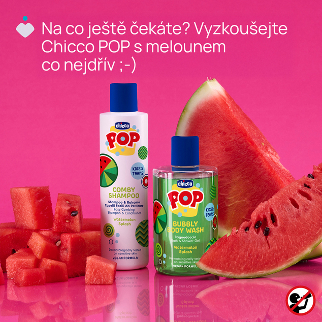 CHICCO Kúpeľový a sprchový gél POP so športovým vreckom Bubbly Watermelon 300ml