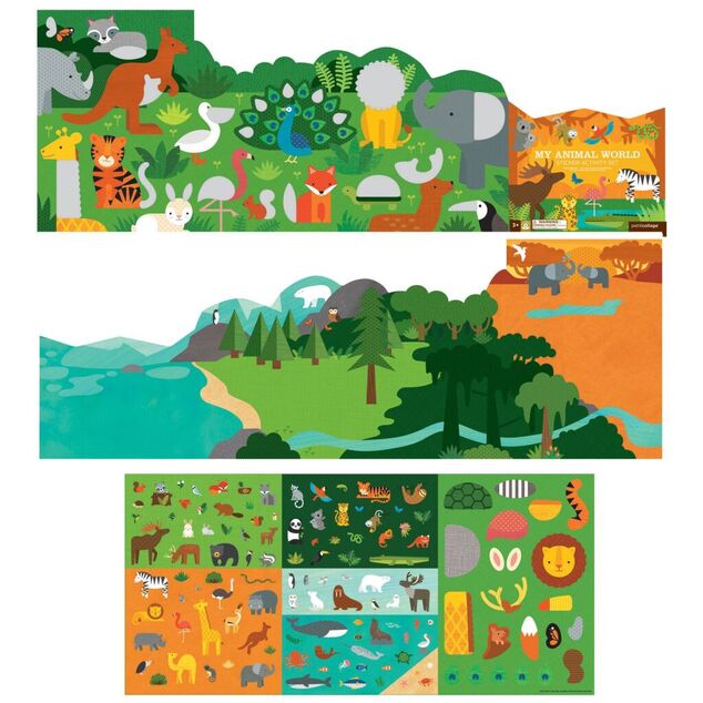 Petit Collage Znovupoužiteľné samolepky so scénou Môj svet zvierat