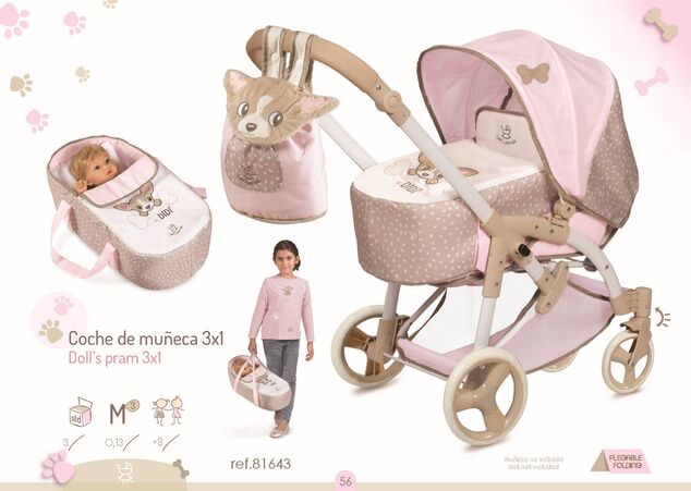 DeCuevas 81643 Klappkinderwagen für Puppen 3 in 1 mit tragbarer Tasche DIDI 2021 - 75 cm