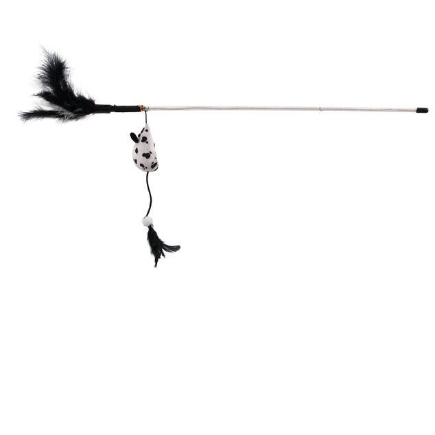 Hračka Magic Cat palička myška s pierkami bavlna s catnipom 20cm+46cm 24ks