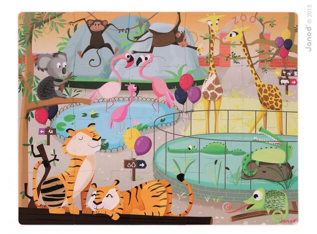 Janod Puzzle dotykové senzorické Zvieratká v ZOO s textúrou 20 ks senzorické