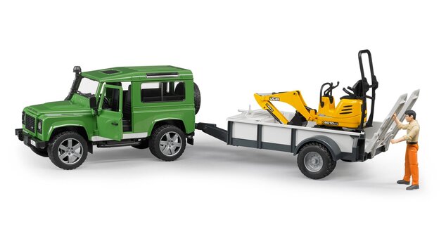 Bruder 02593 Land Rover con remolque y microexcavadora JCB