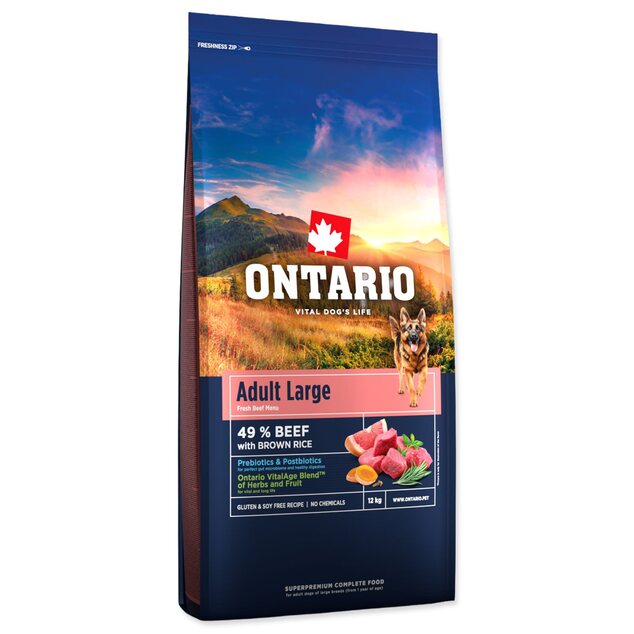 Krmivo Ontario Adult Large Beef &amp; Brown Rice 12kg