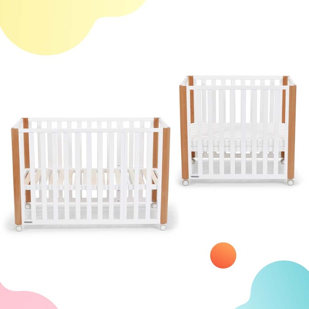KINDERKRAFT SELECT Lesena posteljica Koya s funkcijo ograje, vključno z vzmetnico White, Premiu