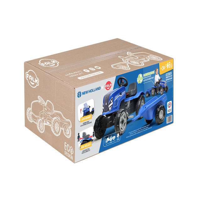 Falk Tractor de pedales New Holland con remolque