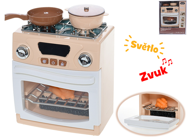 Sporák s rúrou 18x15x9cm na batérie s doplnkami so svetlom a zvukom