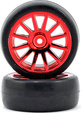 Roată Traxxas, disc roșu cu 12 spițe, anvelope slick (2)