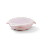 BABYONO Silikonteller mit Saugnapf und Deckel rosa 6m+