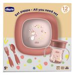 CHICCO Set za jelo - zdjela, tanjur, boca i pribor pink 12m+