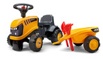 Falk Odrážadlo 215C Baby JCB giallo con rimorchio e paletta con rastrello