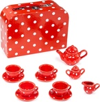 Bigjigs Toys Set da tè rosso a pois