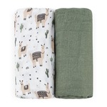 PETITE&amp;MARS Bambusdecke Musselin 2er-Pack Misty Llama Vibes 120 x 120 cm