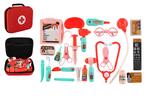 Set da dottore con accessori in tessuto/plastica in valigetta di stoffa