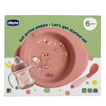 CHICCO Startni set - tanjur, bočica i žličica pink 6m+