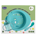 CHICCO Startni set - tanjur, bočica i žličica blue 6m+