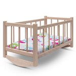 Pătuț-leagăn din lemn pentru păpuși cu lenjerie Baby Mix owl
