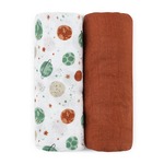 PETITE&amp;MARS Bambus Musselin Decke 2er-Set Misty Celestial Planets 120 x 120 cm