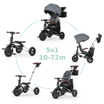 QPLAY Tříkolka Nova Deluxe 5v1 Grey, 10-72 měsíců