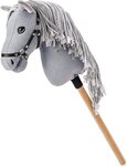 Hobby horse Apollo, sivý kôň na tyči, šnúrková hriva