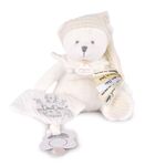 Doudou Darčeková sada Plyšový medvedík s úchytom na cumlík a dečkou béžový 20 cm