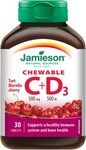 Jamieson Vitaminas C y D3 500 mg/500 IU tabletas para chupar con sabor a cereza 30 tabletas