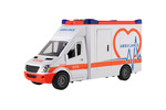 Auto ambulancia plast 28cm s lehátkom na zotrvačník so svetlom so zvukom