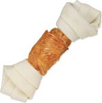 Pochúťka Trixie DentaFun byvolia koža obalená kuracím mäsom, kosť 15cm 70g