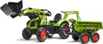 Falk šliapací traktor 2070W Claas backhoe s prednou a zadnou lyžicou a prívesom
