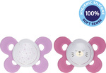 CHICCO Cumlík Physio Comfort silikón nočný dievča - hviezdy/macko 2 ks, 16-36 m+