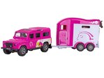 Kids Globe Traffic Land Rover ružový kov s prívesom pre kone 28cm spätný chod