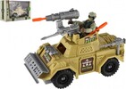Militärset gepanzertes Auto+Soldat mit Zubehör aus Kunststoff im Freilauf, 27x18x12cm